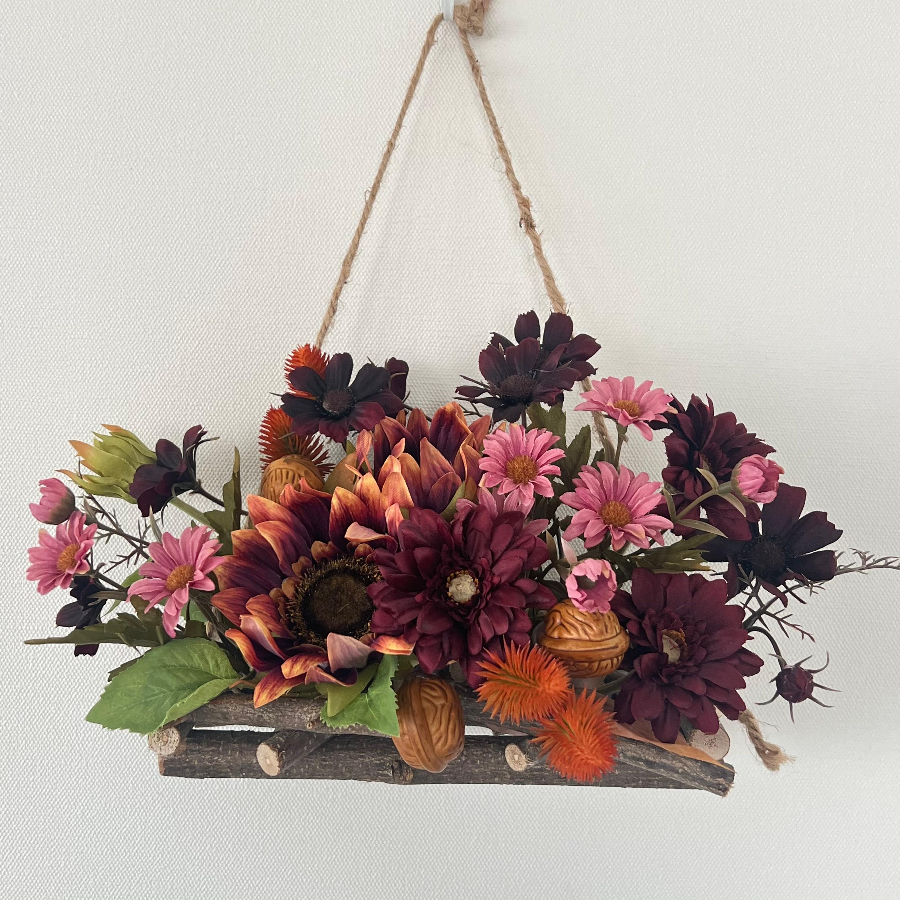 秋色コスモスとサンフラワーの壁掛け1枚目の画像